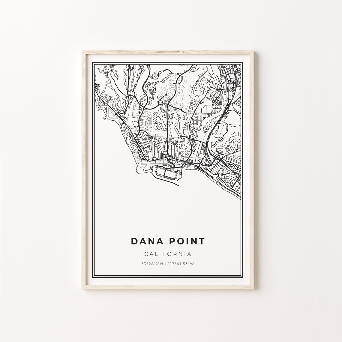 Dana Point California Minimalist Black And White City Map Art Poster