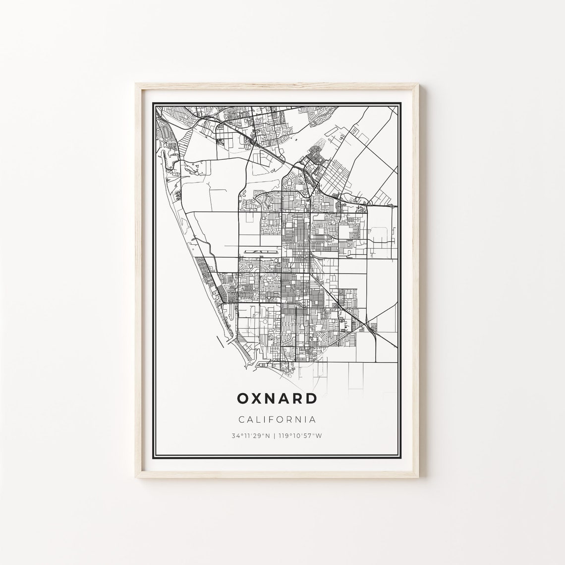 Oxnard California Map Minimalist Black and White Line Art Poster