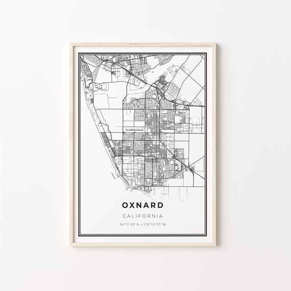Oxnard California Map Minimalist Black and White Line Art Poster