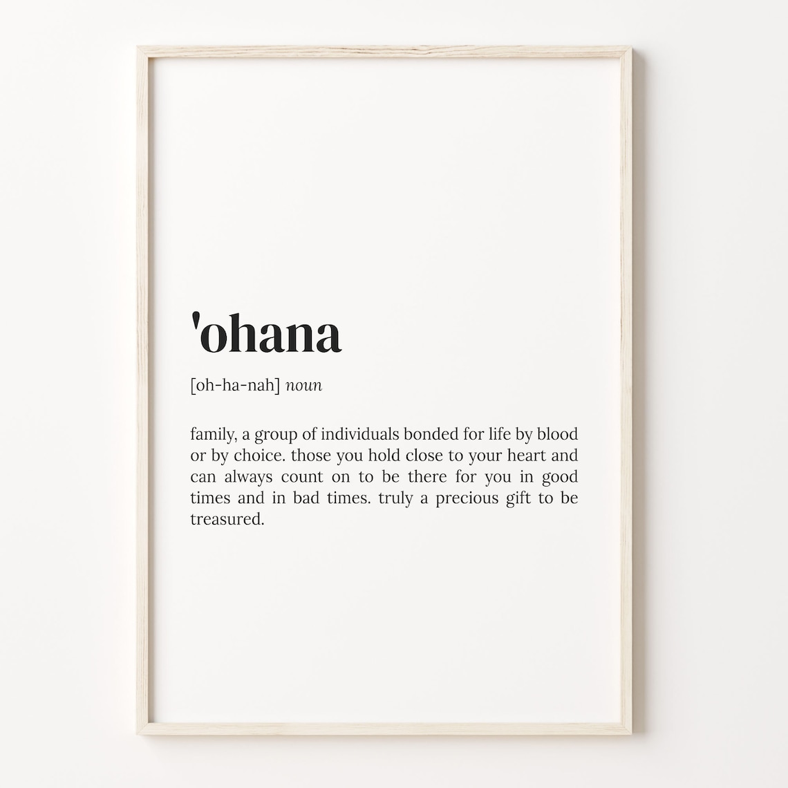 Ohana Definition Quote Poster, Family Wall Art