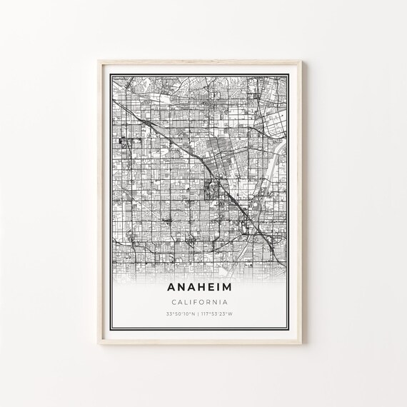 Anaheim California City Map Minimalist Black and White Art Poster