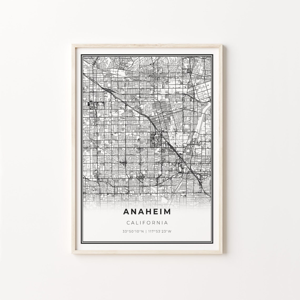 Anaheim California City Map Minimalist Black and White Art Poster