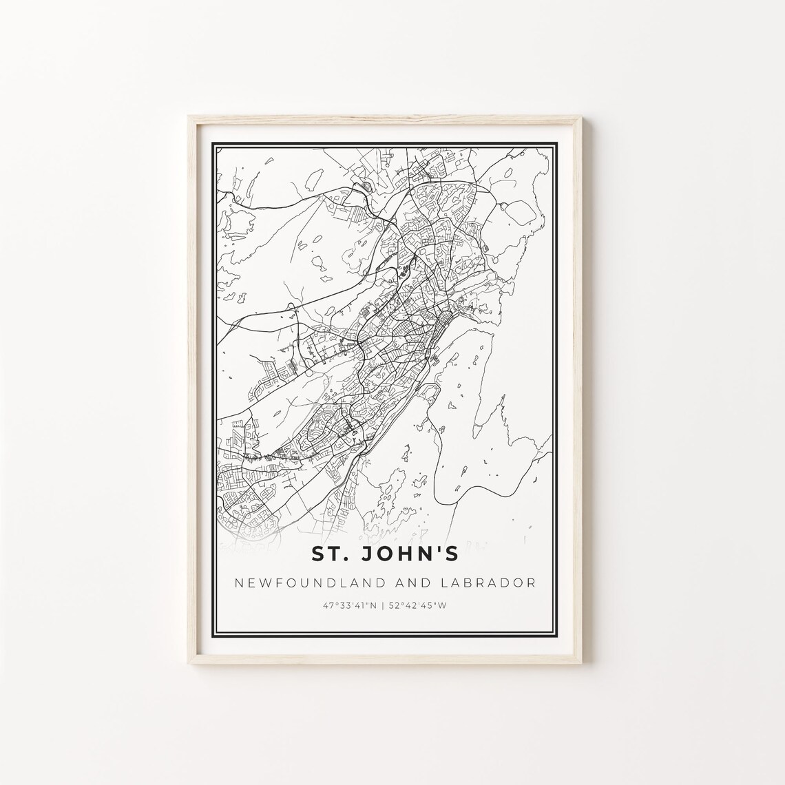 St Johns City Map Art Print, Newfoundland and Labrador