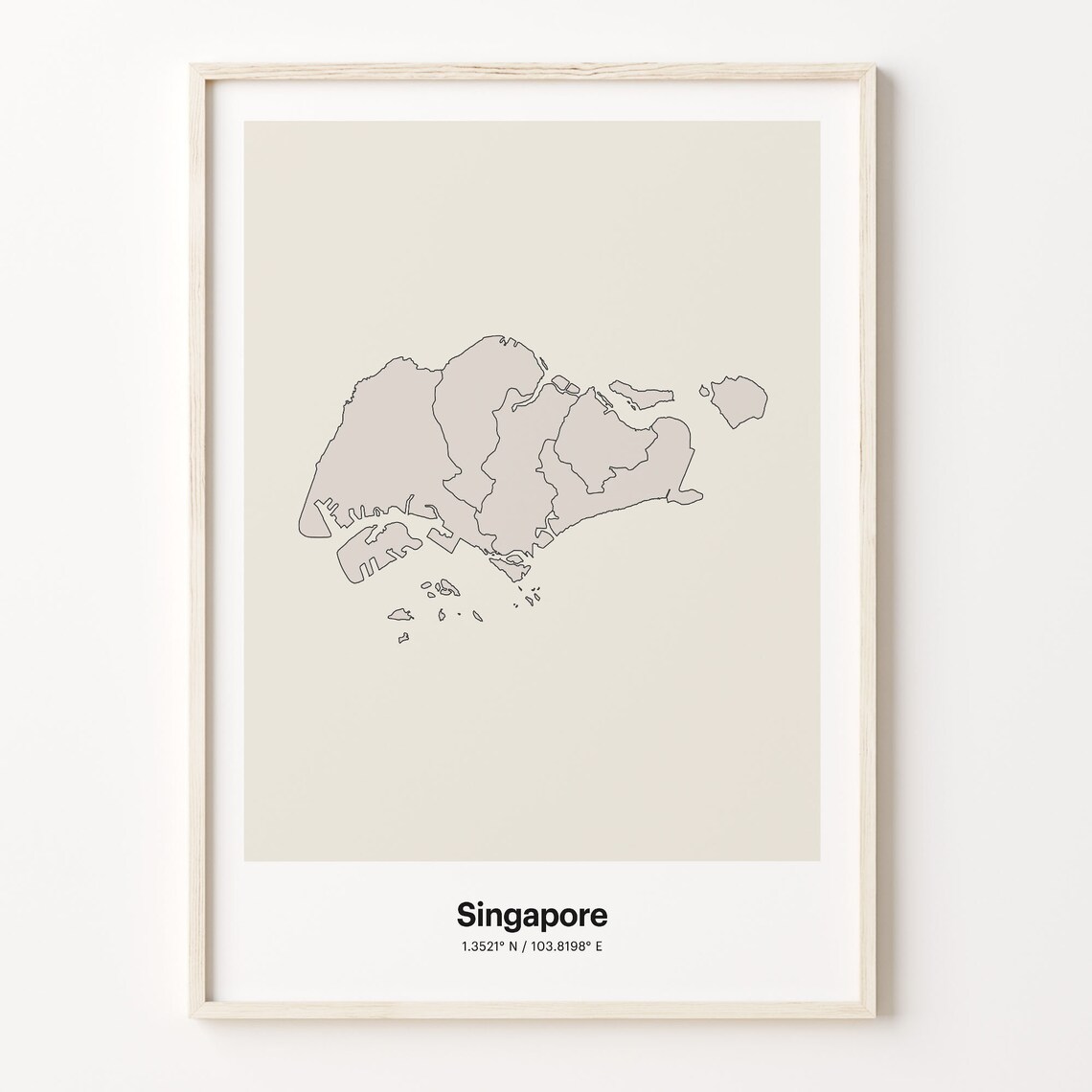 Singapore Country Map Minimalist Beige Line Art Travel Poster