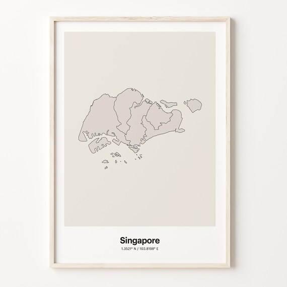 Singapore Country Map Minimalist Beige Line Art Travel Poster