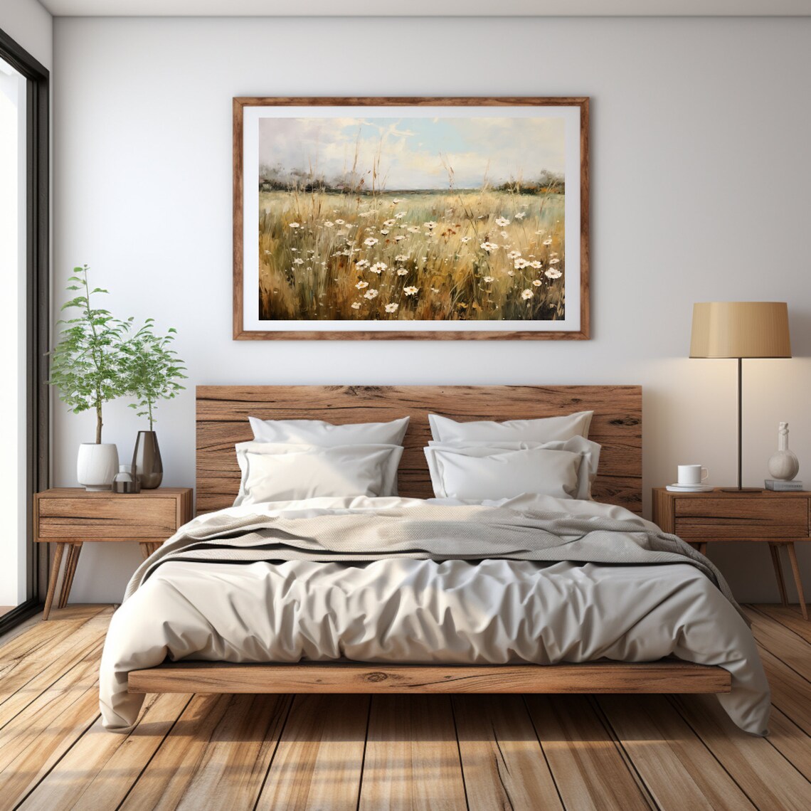 White Daisies in Golden Meadow Vintage Wildflower Field Poster - Image 3