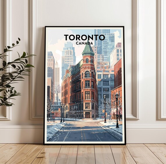 Toronto Canada Winter Travel Poster Flatiron Snowy Downtown Street