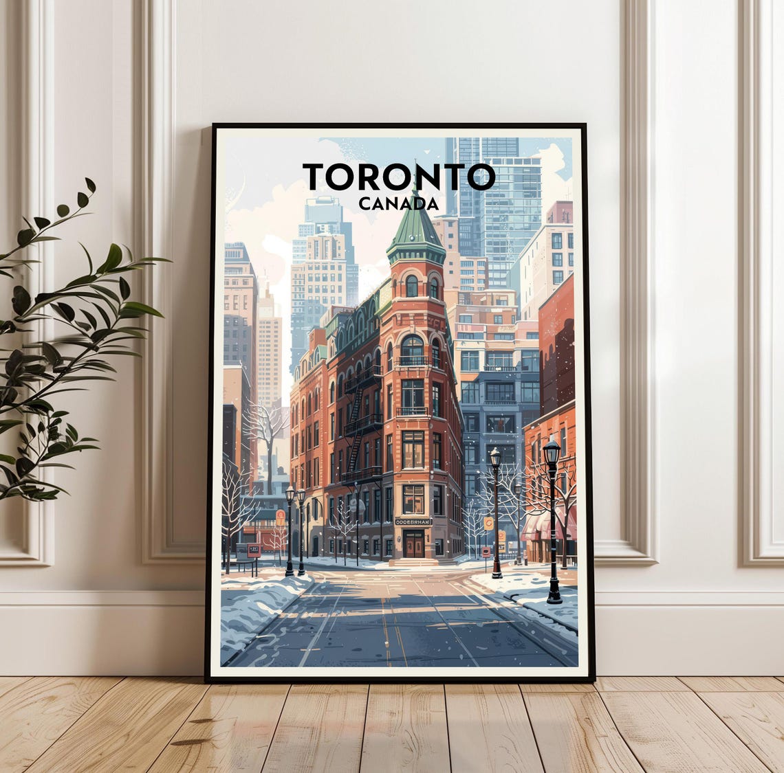 Toronto Canada Winter Travel Poster Flatiron Snowy Downtown Street