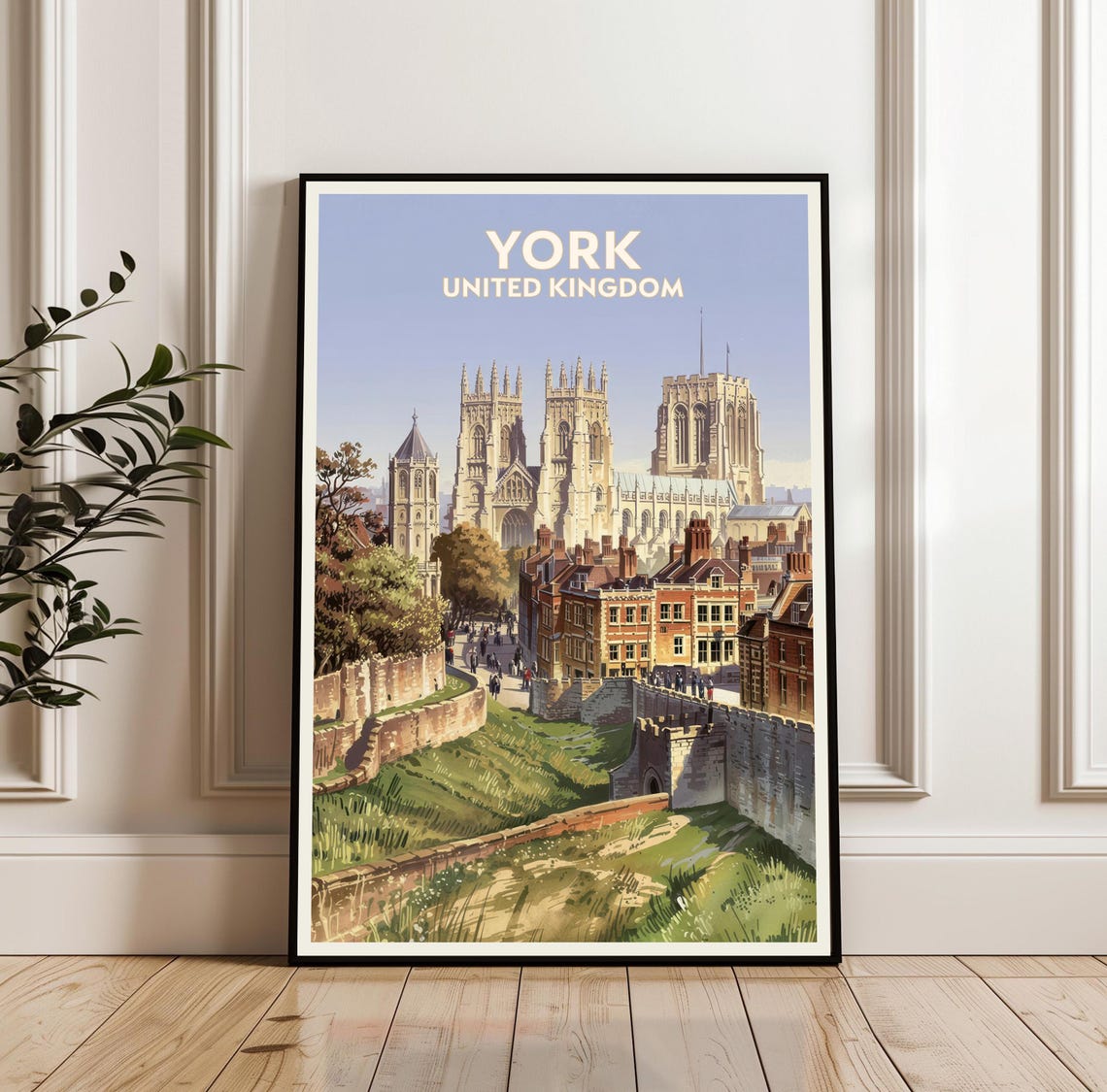 York England Travel Poster York Minster City Walls Vintage Artwork