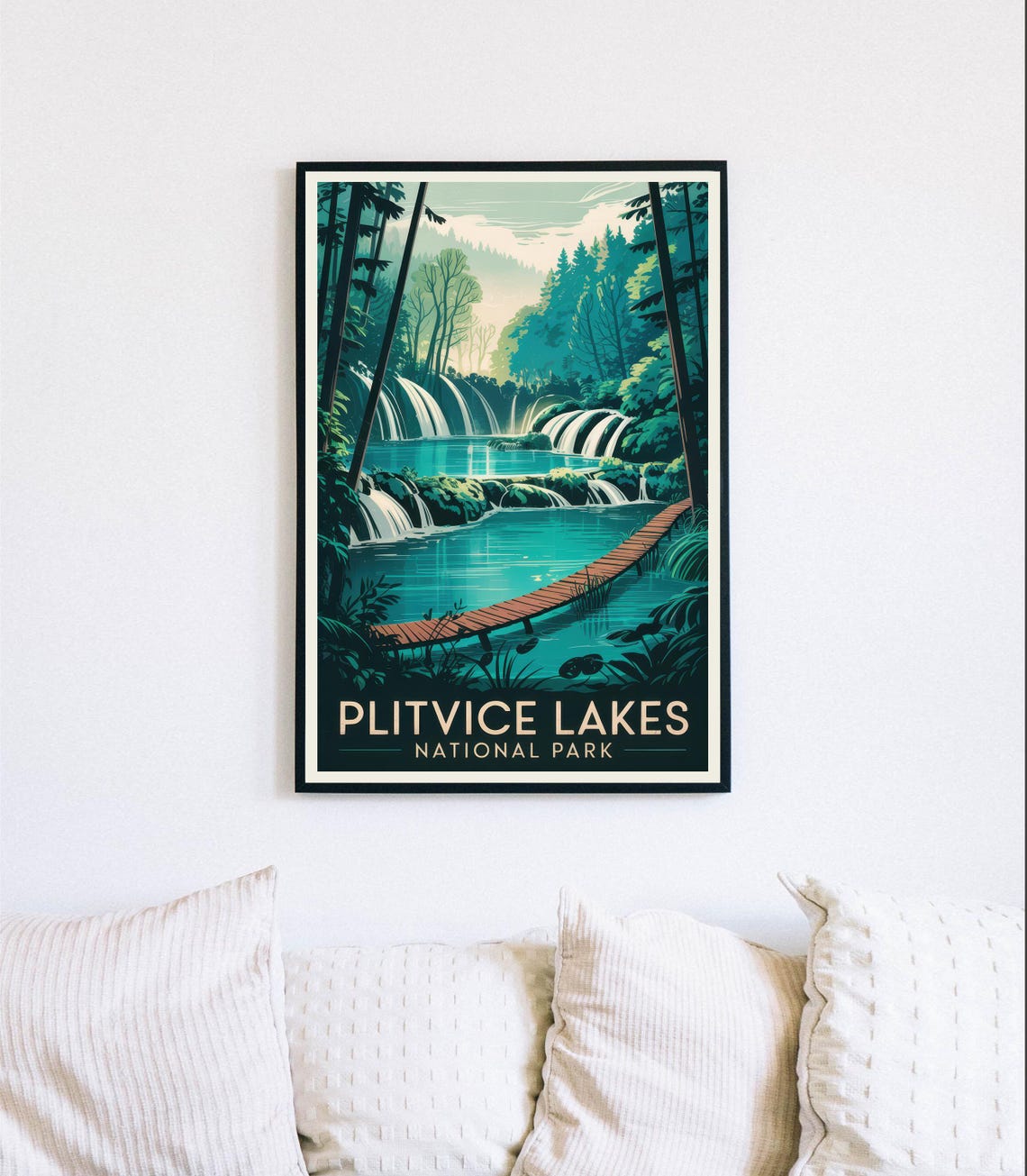 Plitvice Lakes Turquoise Waterfalls Boardwalk Croatia Travel Poster