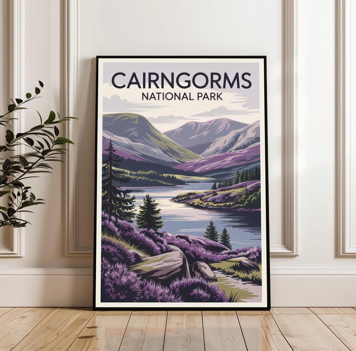 Cairngorms National Park Scotland Heather Mountains Retro Poster