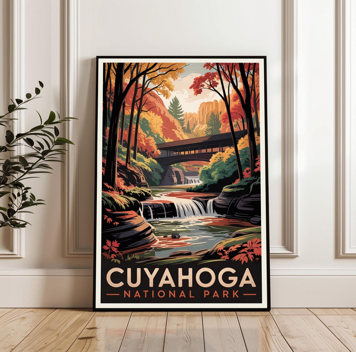 Cuyahoga National Park Ohio Autumn Falls Retro Travel Poster