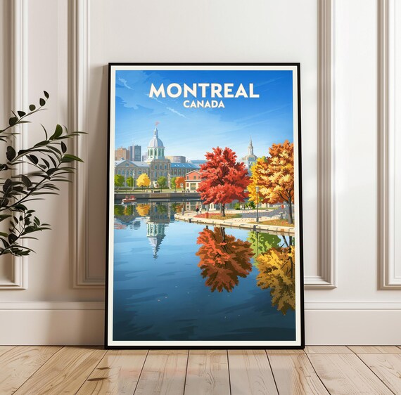 Montreal Canada Fall Colors Old Port Waterfront Reflection Travel Poster