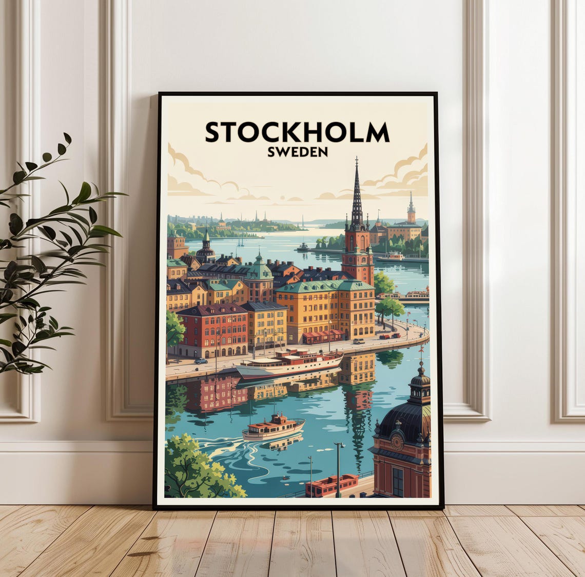 Stockholm Sweden Waterfront City Hall Harbor Ships Cityscape Poster