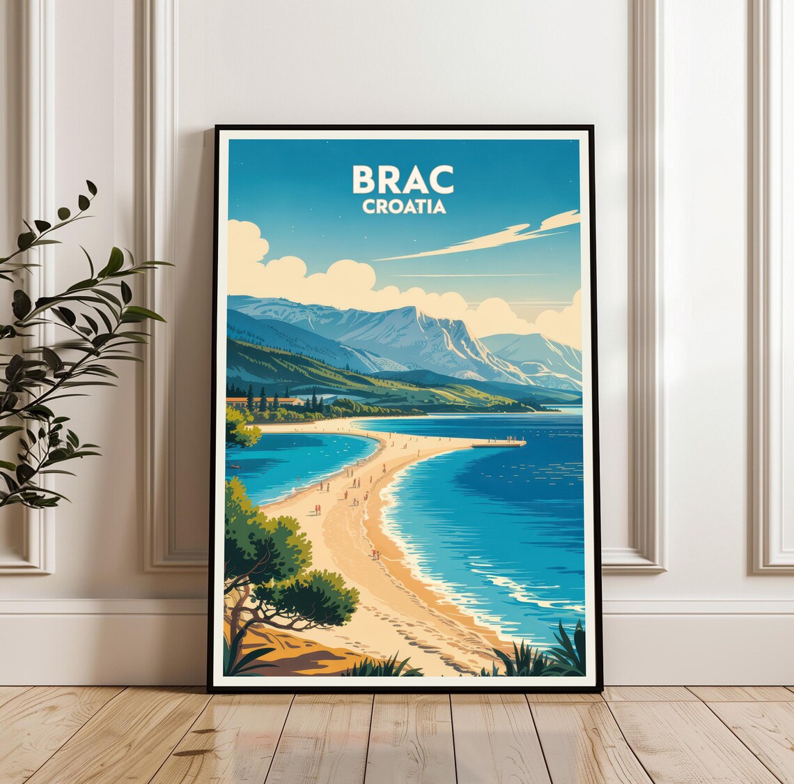 Brac Island Zlatni Rat Beach Curved Shoreline Croatia Travel Poster