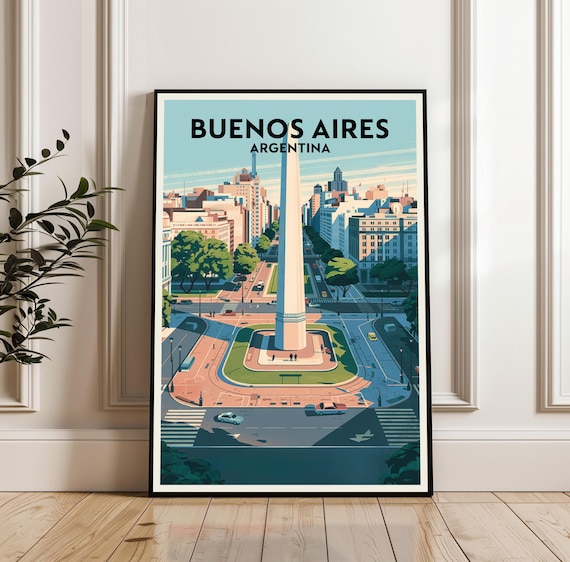 Buenos Aires Argentina Vintage Travel Poster With City Obelisk