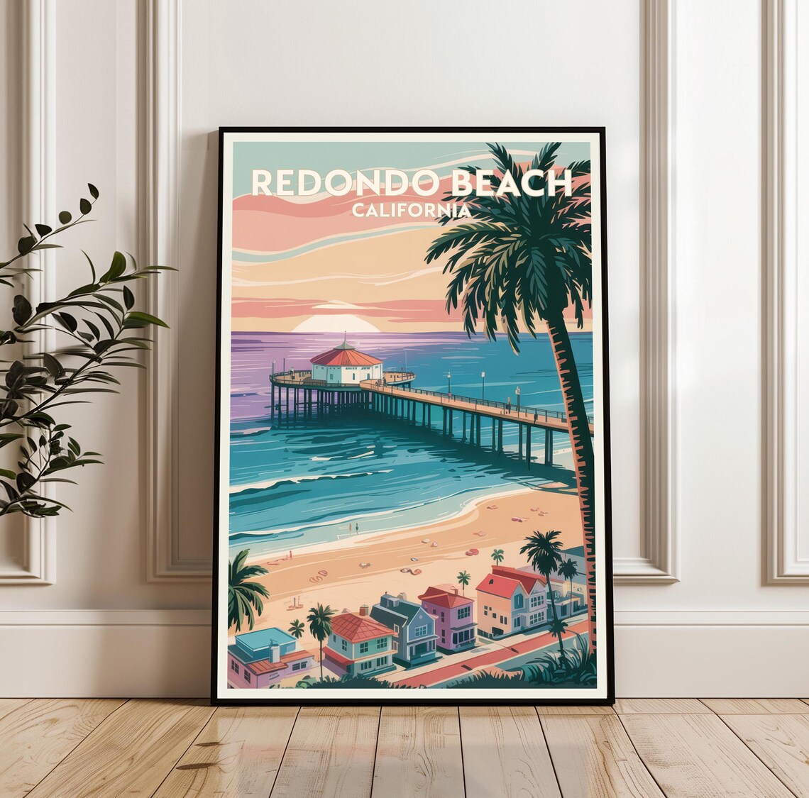 Redondo Beach California Pier Sunset Travel Poster Surf Gift
