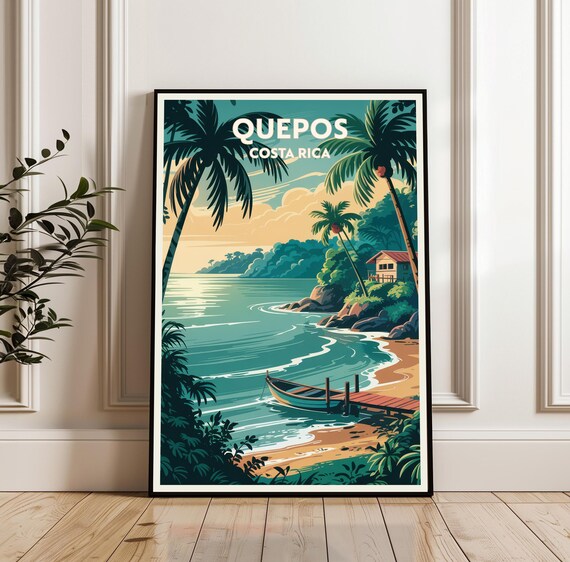 Quepos Costa Rica Tropical Beach With Palms And Wooden Pier Poster