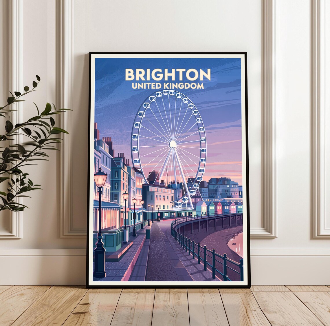 Brighton United Kingdom Ferris Wheel Seafront Vintage Travel Poster