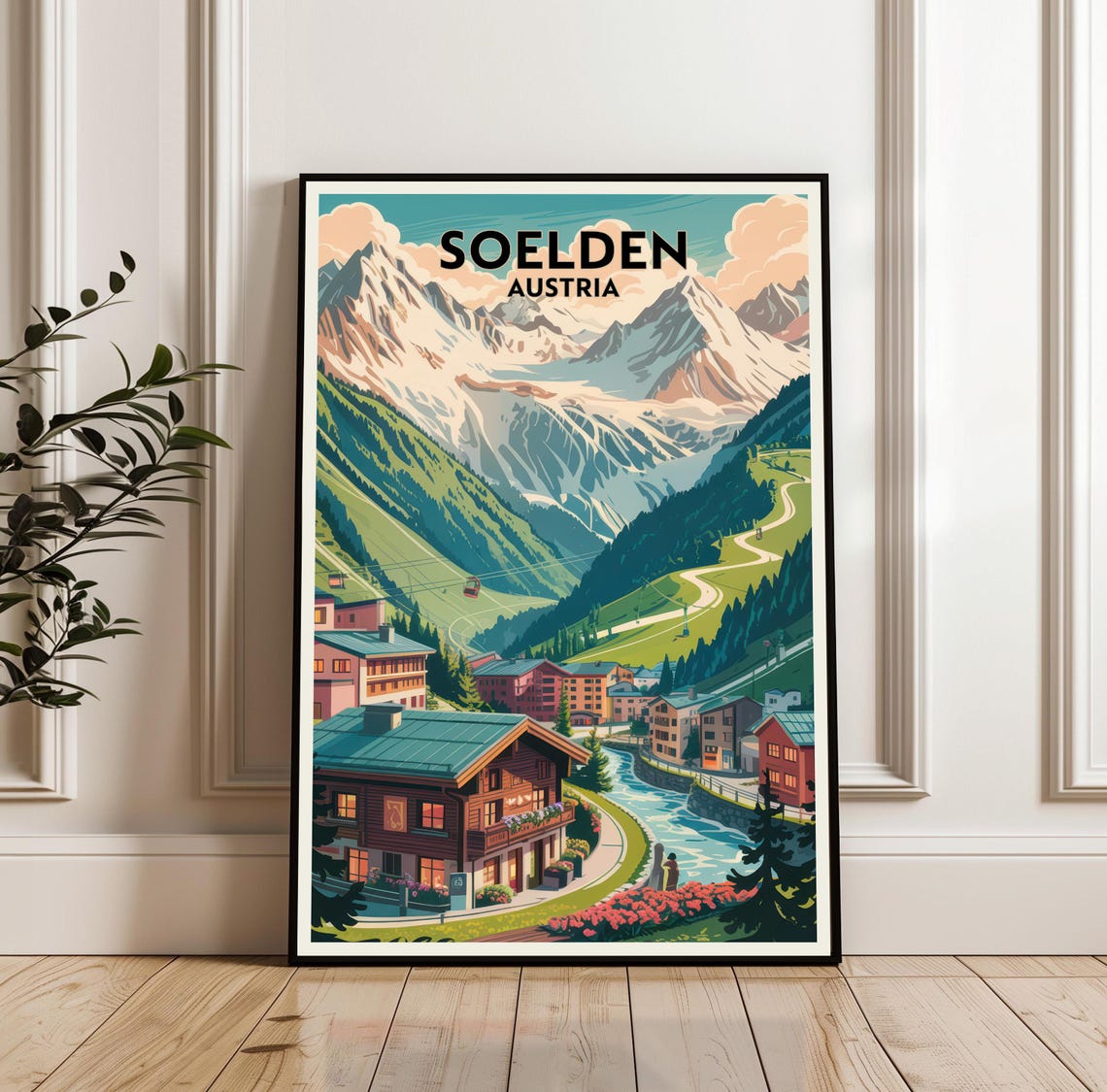 Soelden Austria Vintage Travel Poster Alpine Ski Resort Mountain View