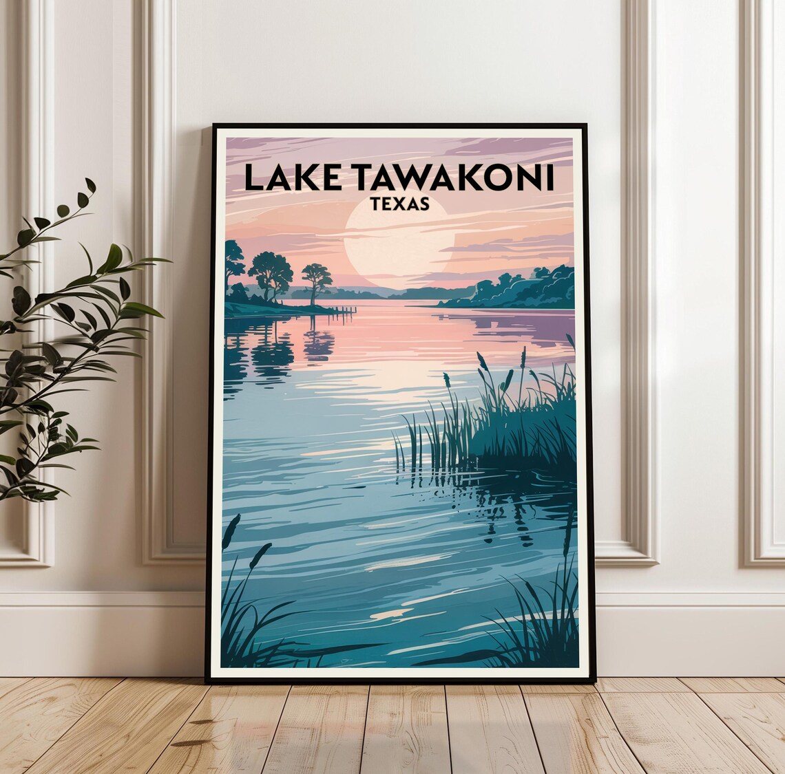 Lake Tawakoni Texas Pink Sunset Lake Reflection Travel Poster
