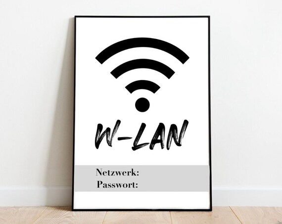 W-LAN Wifi Password Fill In Sign Black And White Guest Poster