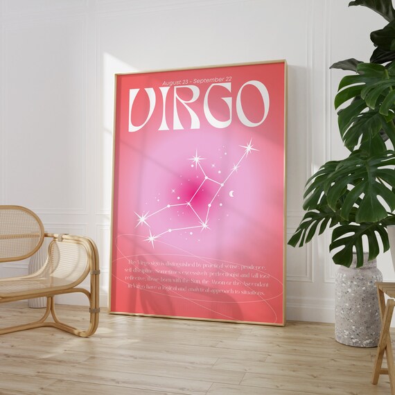 Virgo Zodiac Constellation Pink Aura Gradient Star Sign Poster
