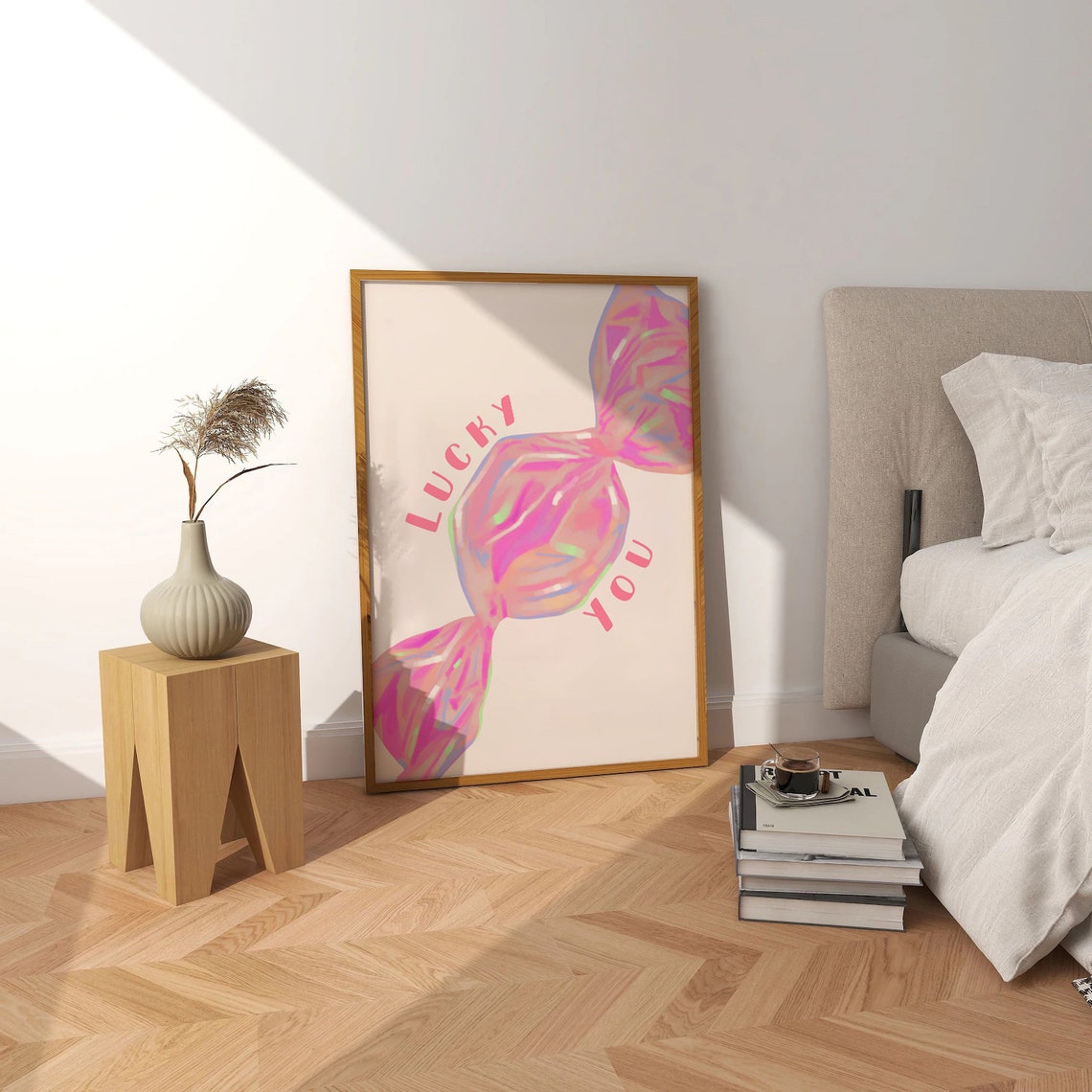 Lucky You Iridescent Pink Candy Coquette Trendy Dorm Bedroom Wall Art - Image 2