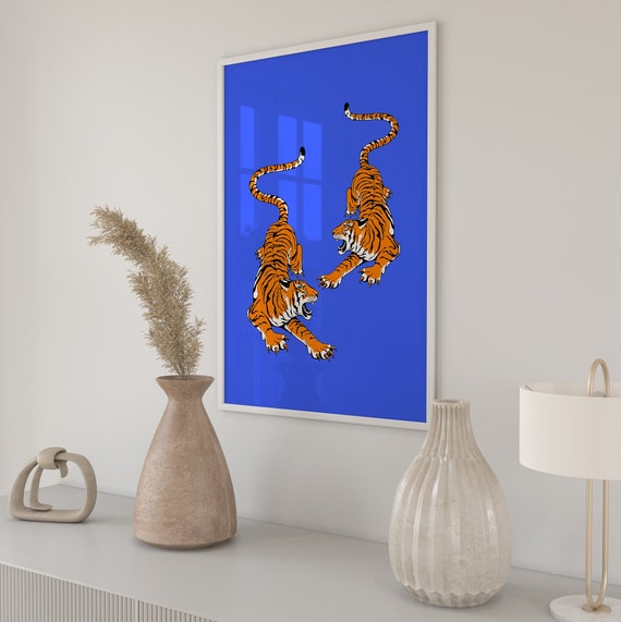 Blue Tiger Poster Print Cheetah Wall Art Trendy Wall Art Preppy Room Decor Maximalist Decor Boho Wall Art Boho Decor