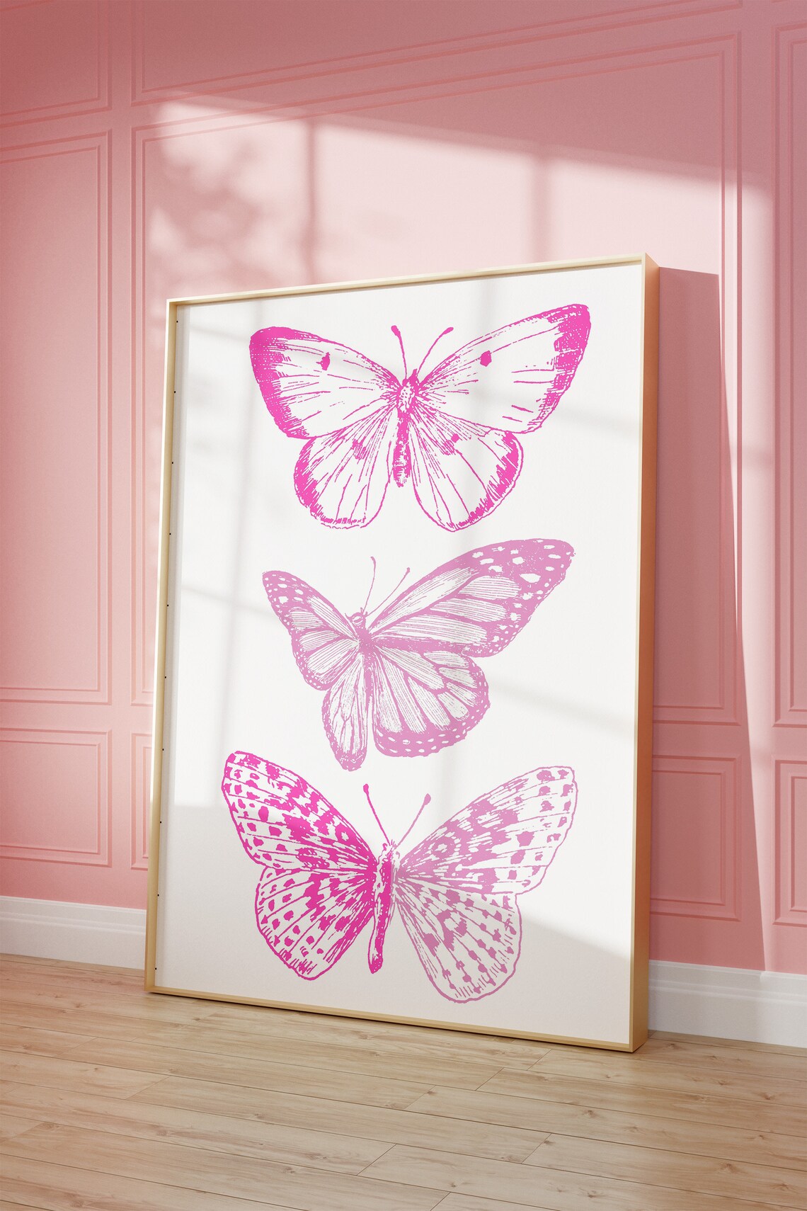 Pink Butterfly Trio Bright Magenta Trendy Bedroom Wall Decor Poster - Image 3