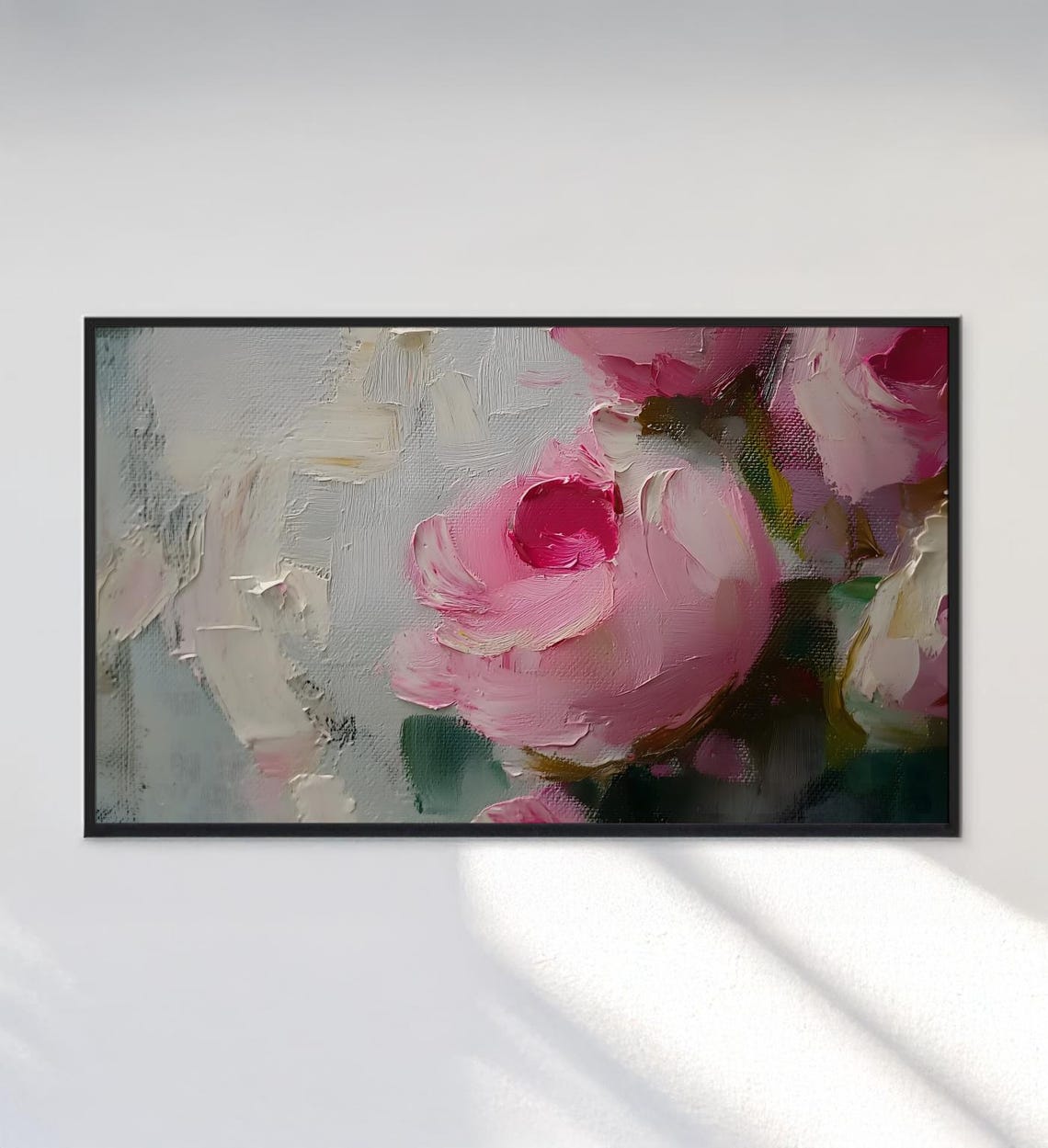 Pink Roses Impasto Oil Painting Blush Floral Spring Wall Art Poster - Image 3