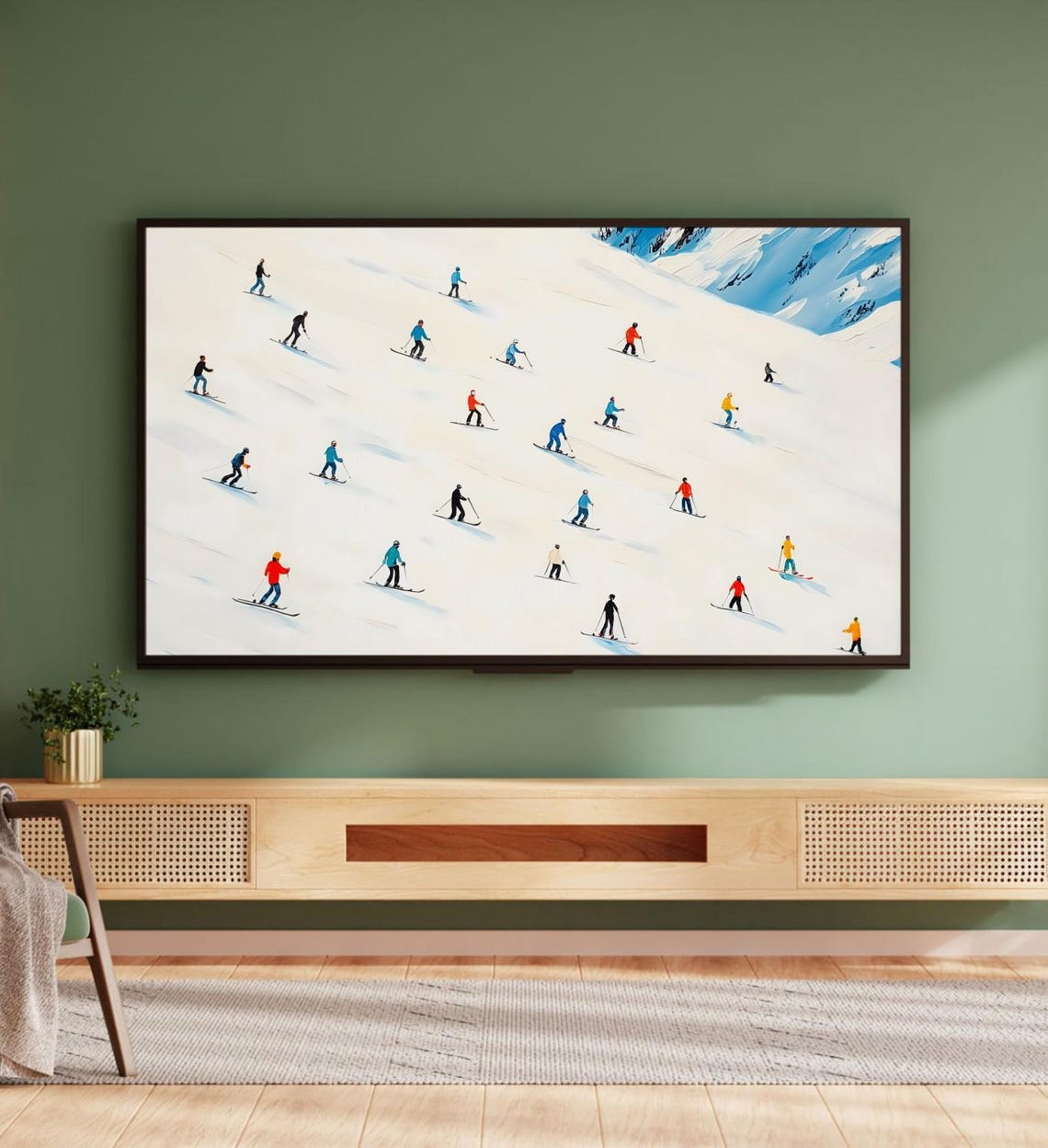Minimalist Skiers White Slope Colorful Modern Winter Sports Art Poster - Image 5