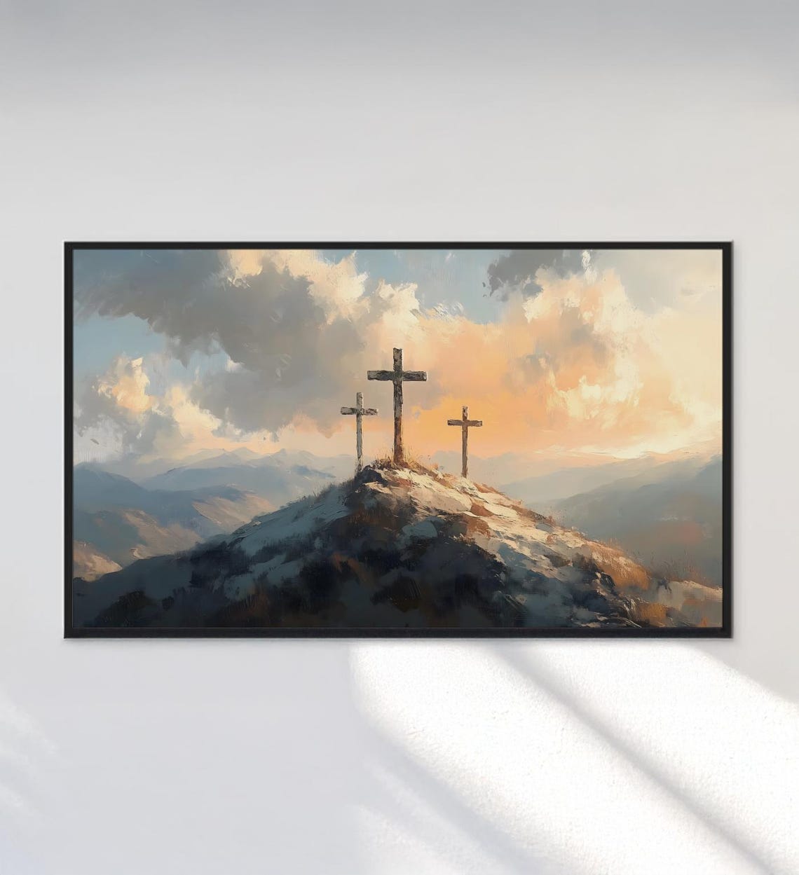 Three Crosses Mountain Sunrise Easter Resurrection Christian Art Print - Image 3