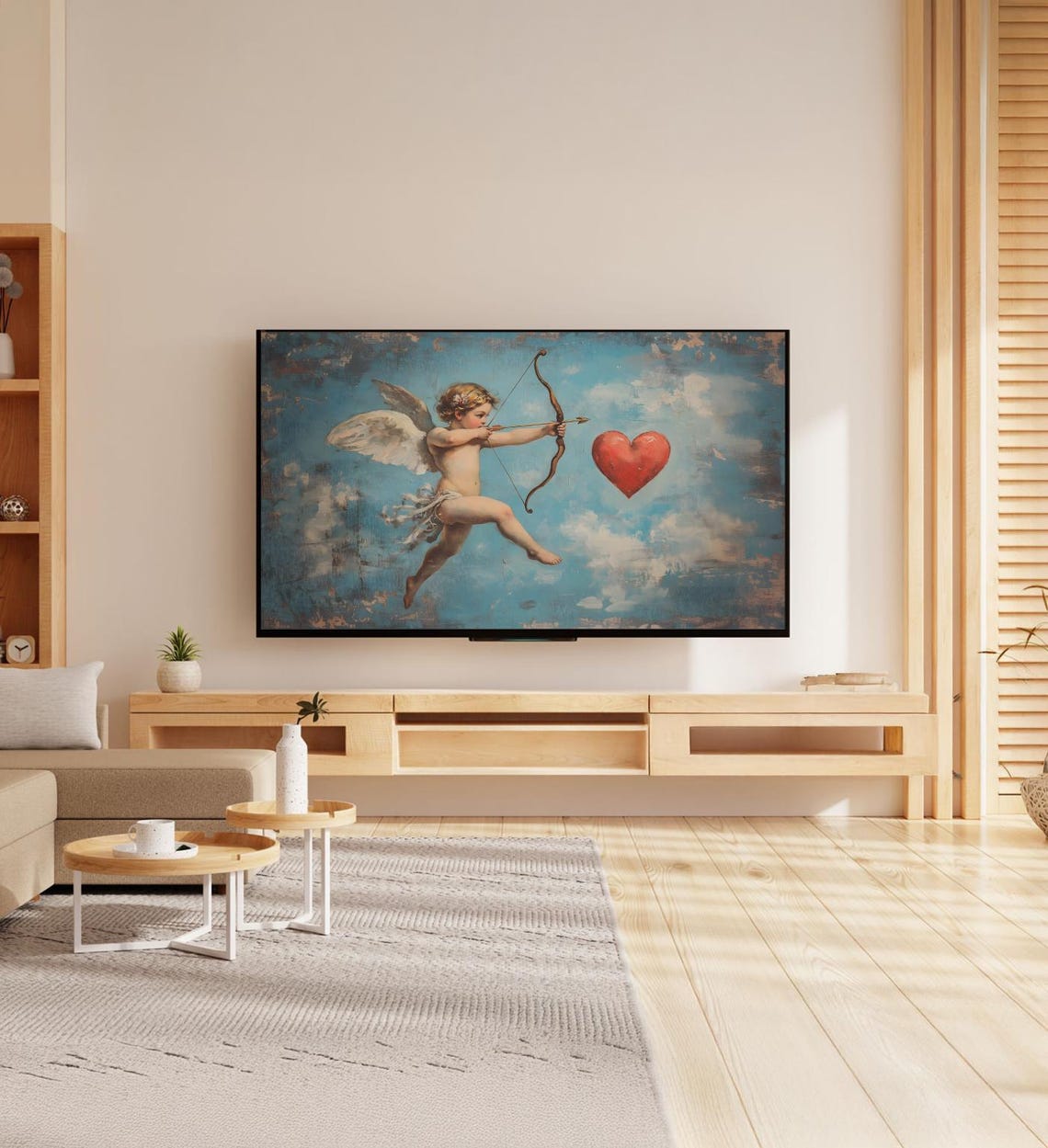 Vintage Cupid Aiming Bow Red Heart Valentine Love Painting Art Poster - Image 7