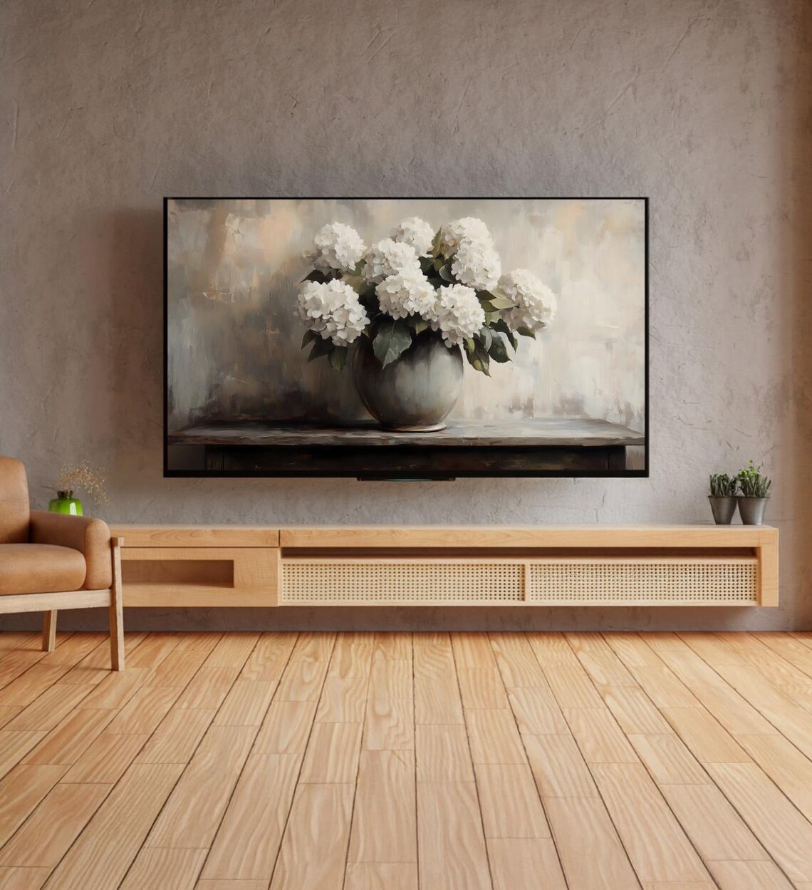 Muted Hydrangea Art, Vintage Vase Painting - Image 4