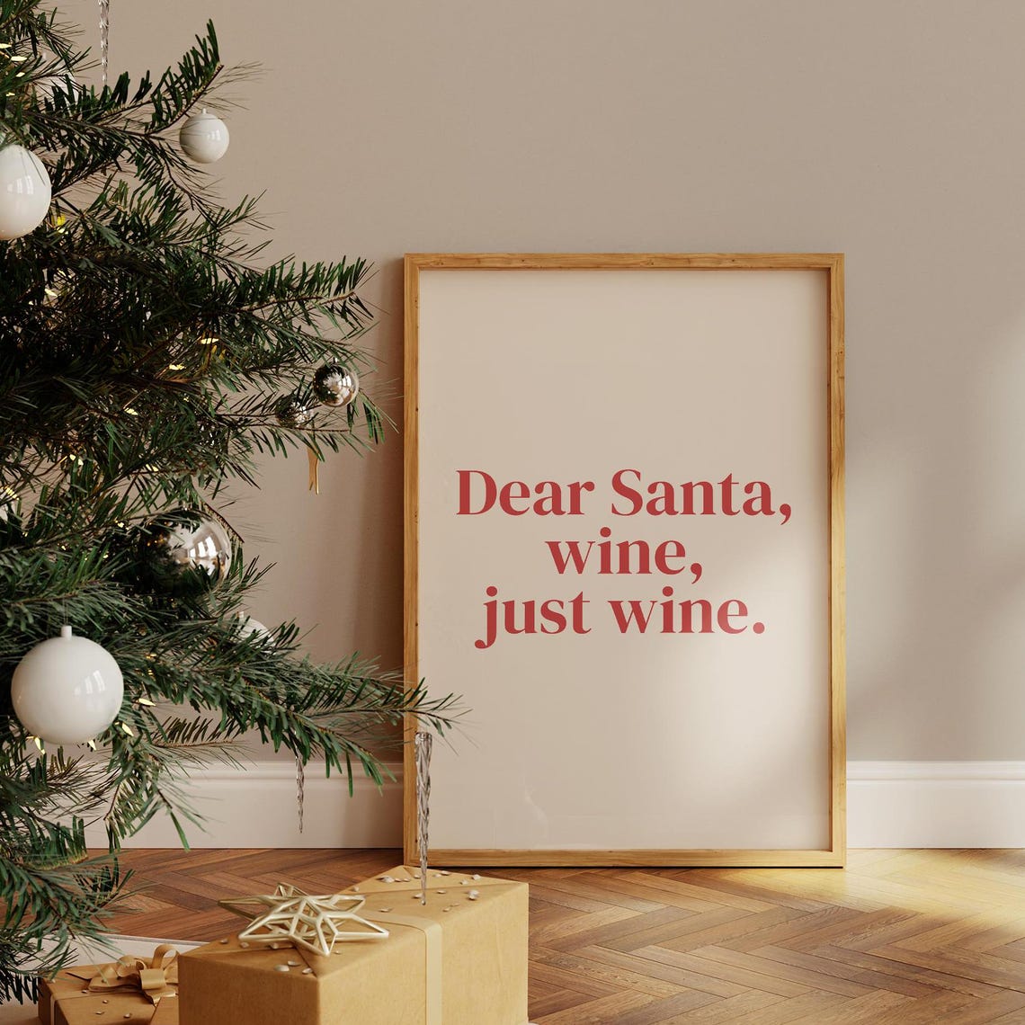 Dear Santa Wine Just Wine Red Serif Funny Christmas Quote Wall Poster - Image 3