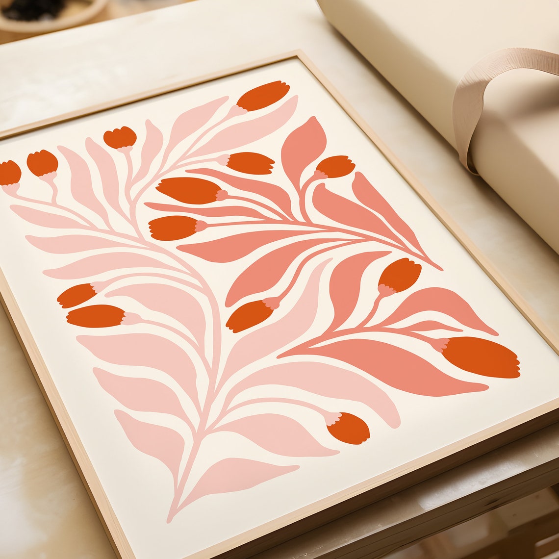 Pink Tulip Abstract Botanical Salmon Orange Modern Floral Wall Poster - Image 2