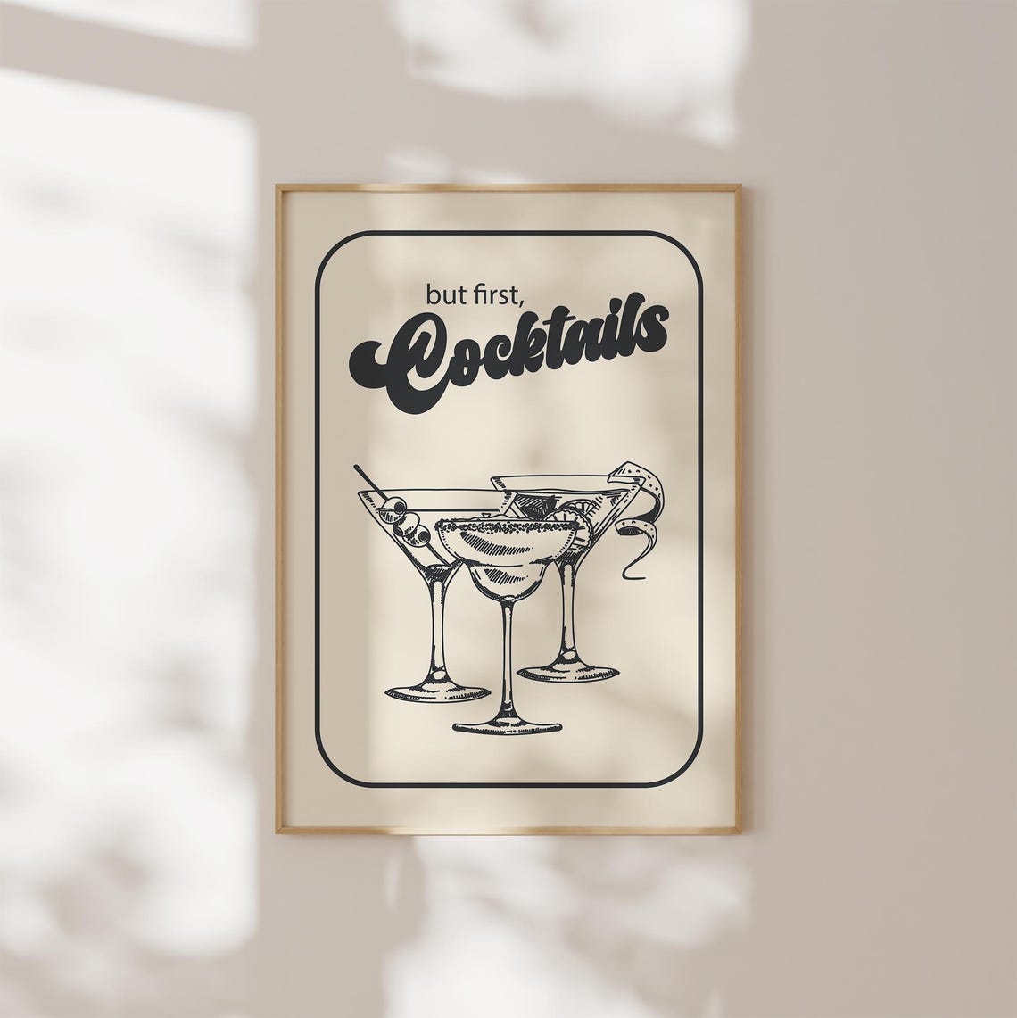 But First Cocktails Retro Black Cream Cocktail Bar Art Poster - Image 3