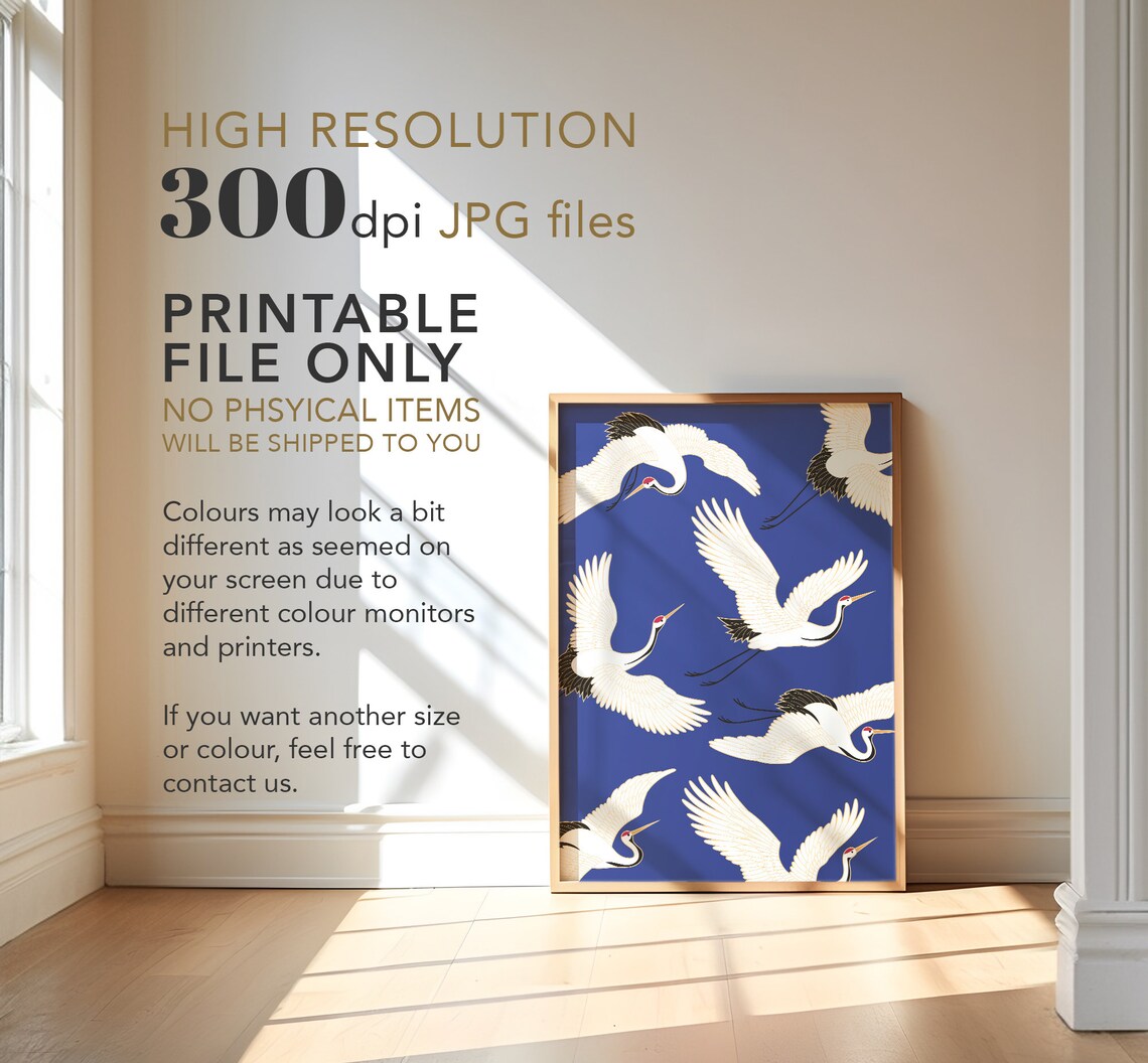 Japanese Cranes Vintage Birds Poster, Exhibition Art - Image 3