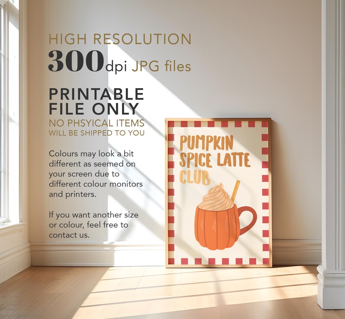 Pumpkin Spice Latte Print, Cute Fall Coffee Bar Decor - Image 3