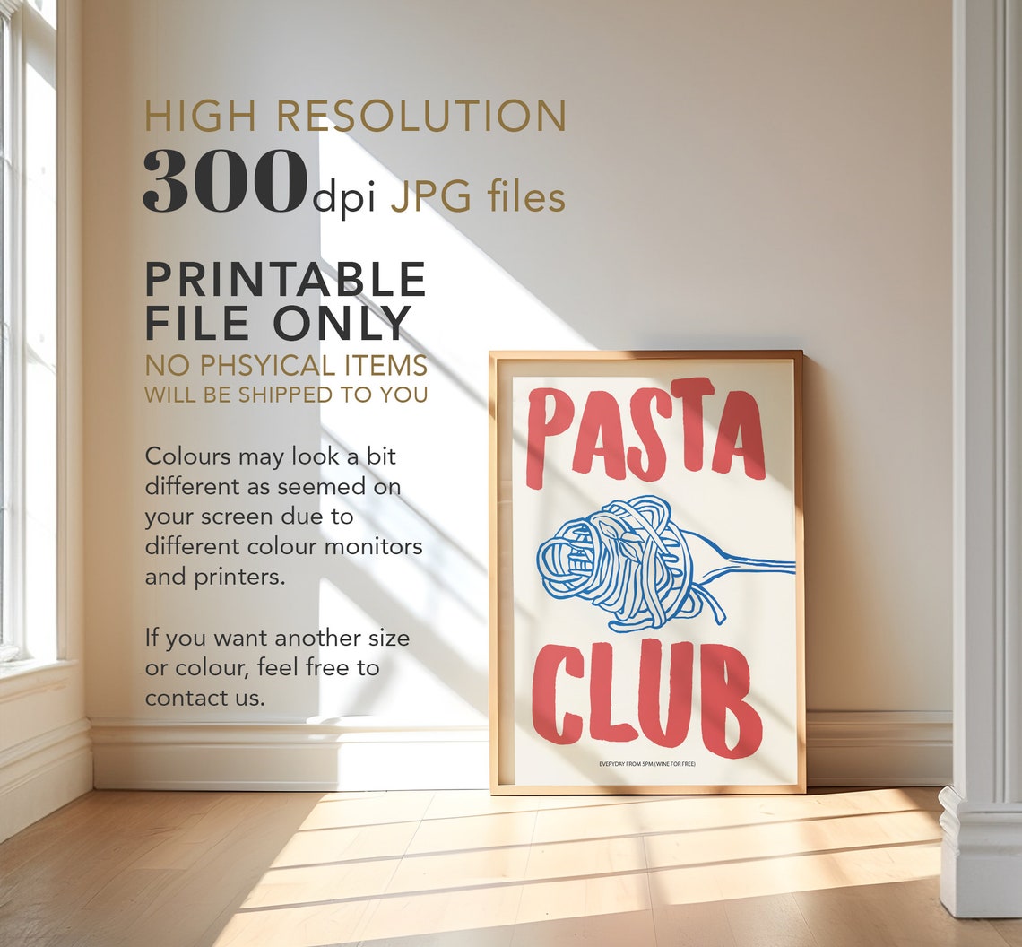 Pasta Club Retro Food Print, Kitchen Wall Art - Image 3