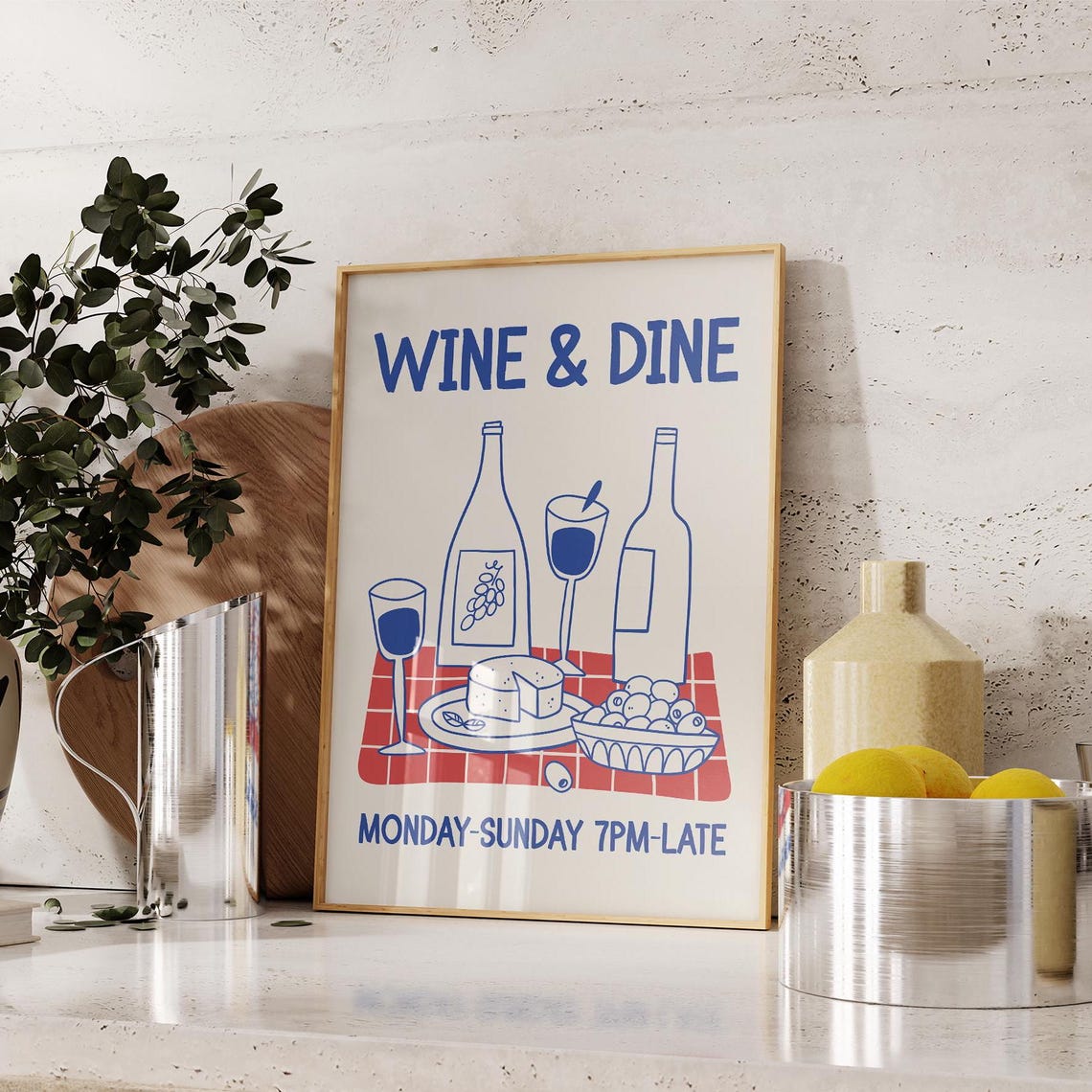 Wine Dine Club Retro Wine Poster, Mid-Century Modern - Image 4
