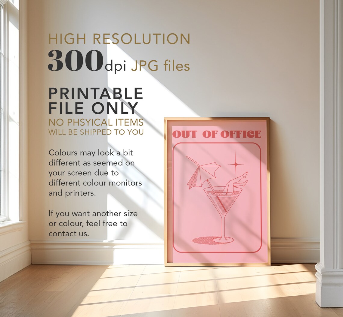 Out Of Office Retro Pink Martini Girl Fun Vacation Wall Poster - Image 4