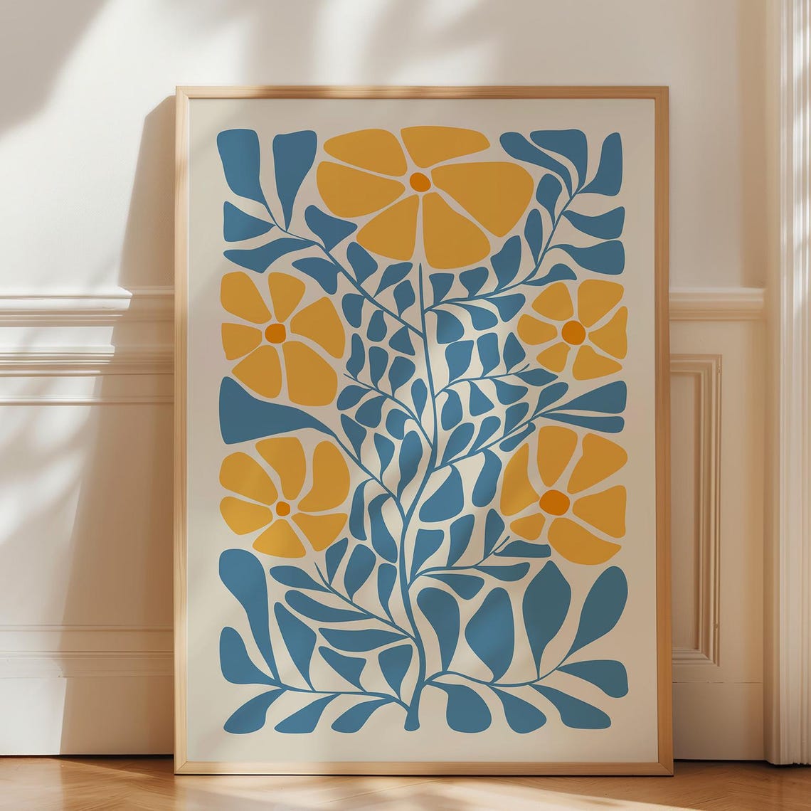 Yellow Flowers Teal Leaves Matisse Style Botanical Folk Art Poster - Image 4