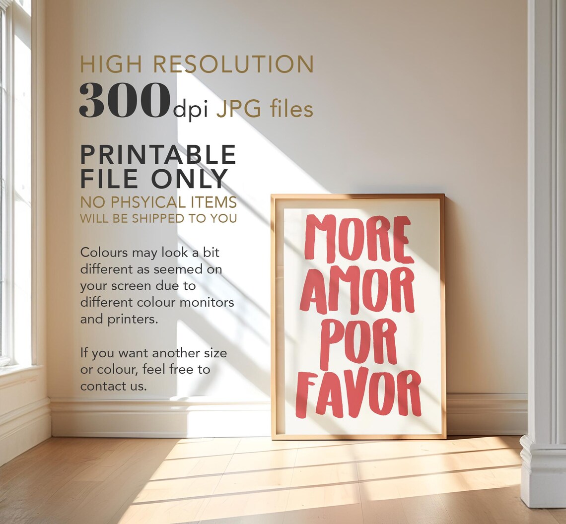 More Amor Por Favor Big Red Hand Drawn Letters Love Quote Wall Art - Image 4