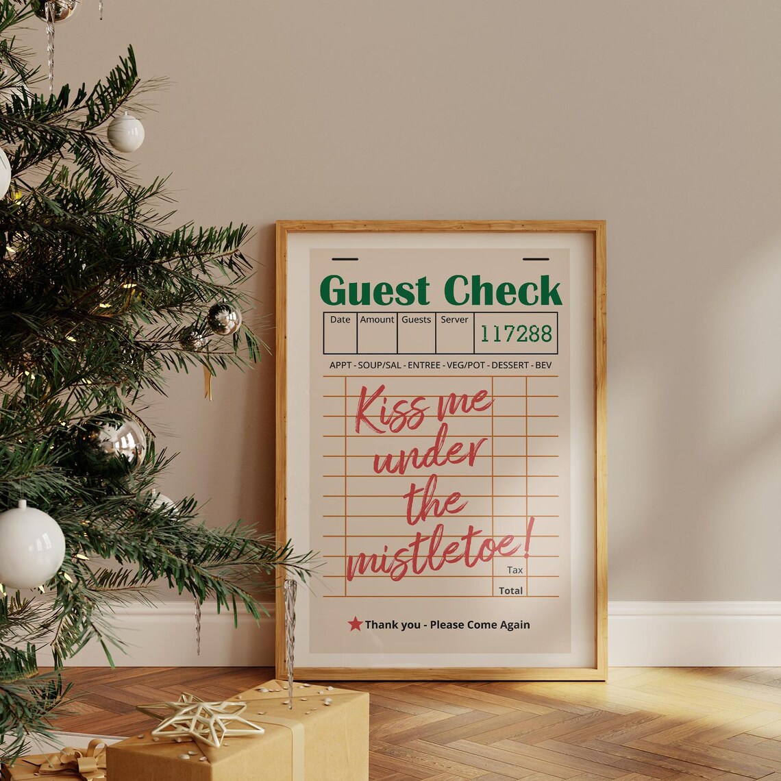 Cute Christmas Guest Check Typography Art Print