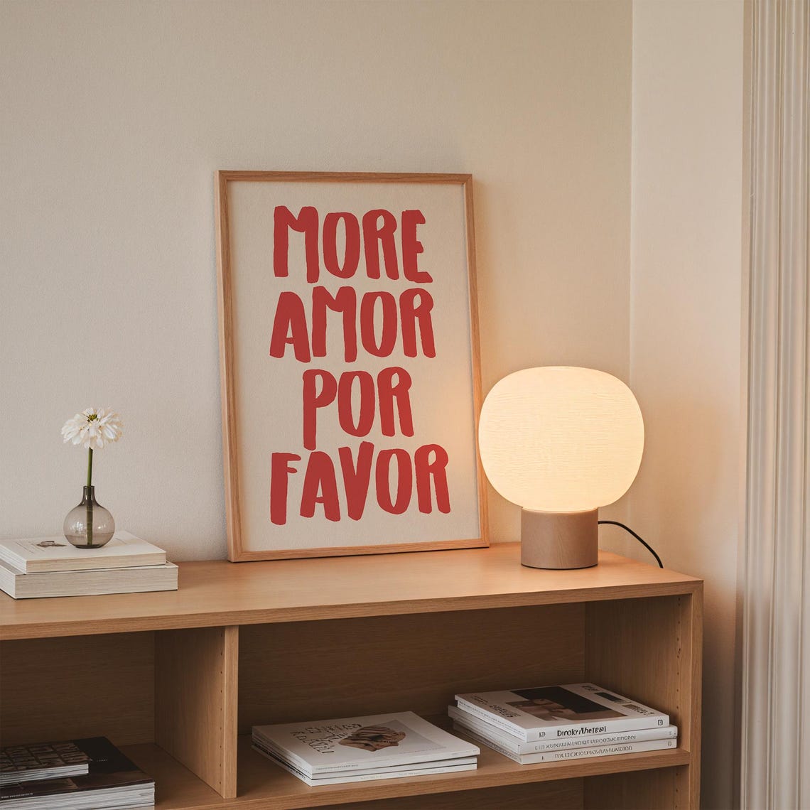 More Amor Por Favor Big Red Hand Drawn Letters Love Quote Wall Art - Image 3