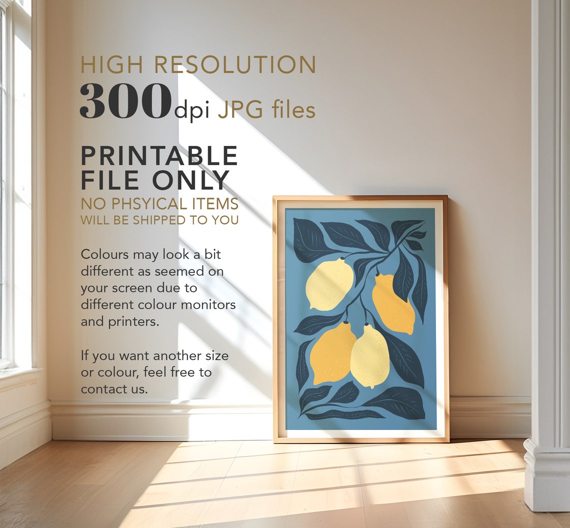 Lemons Wall Art Kitchen Poster Abstract Wall Art Aesthetic Fruit Print Boho Wall Decor Lemon Illustration - Image 2