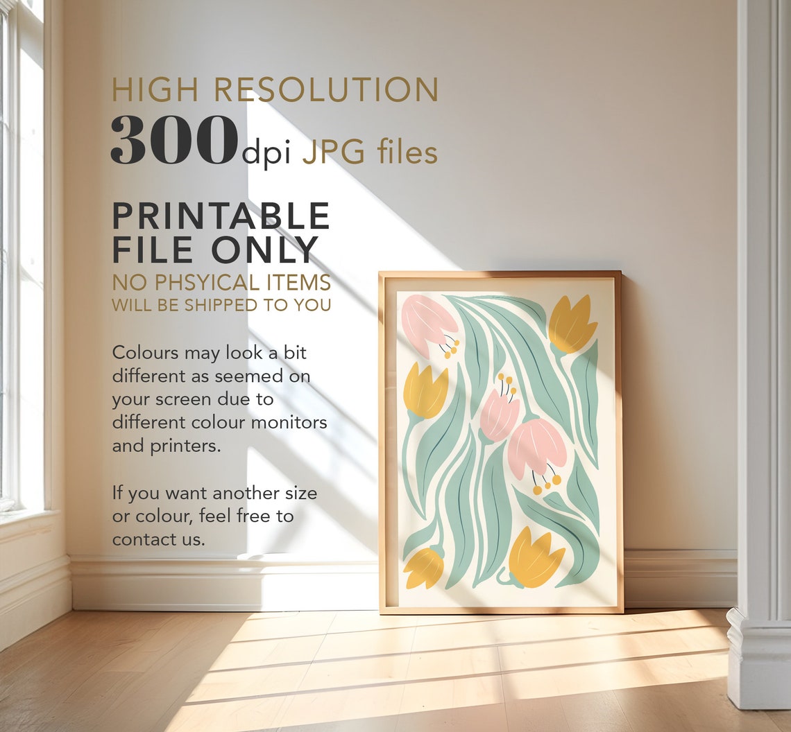 Colorful Tulips Pink Yellow Abstract Floral Botanical Wall Poster - Image 3