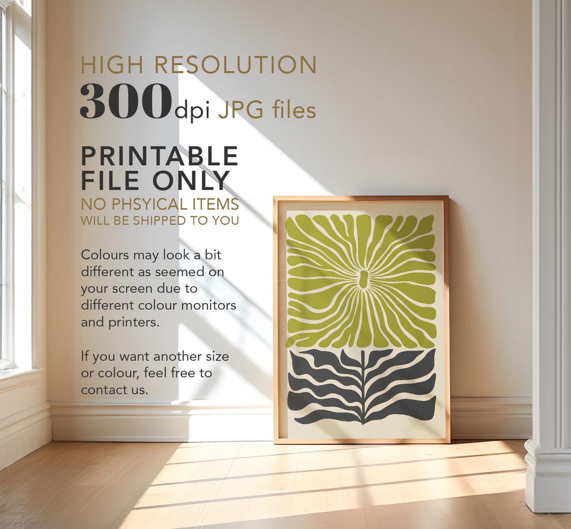 Lime Green Sunburst Abstract Botanical Beige Minimalist Modern Poster - Image 3